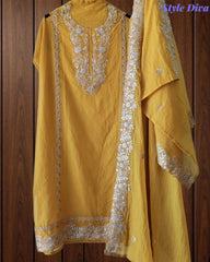 Mul Cotton Unstitched Suit Set with Overall Zari Embroidery