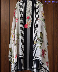 Glass Organza Digital Print Unstitched Suit with Jute Neck Work