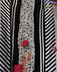 Glass Organza Digital Print Unstitched Suit with Jute Neck Work
