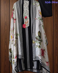 Glass Organza Digital Print Unstitched Suit with Jute Neck Work