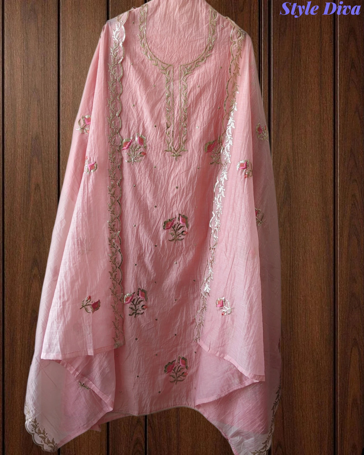 Crush Mul Cotton Block Print Unstitched Suit with Pita Embroidery Detailing