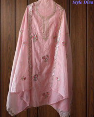 Crush Mul Cotton Block Print Unstitched Suit with Pita Embroidery Detailing