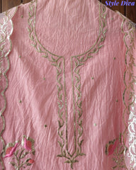 Crush Mul Cotton Block Print Unstitched Suit with Pita Embroidery Detailing