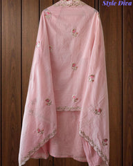 Crush Mul Cotton Block Print Unstitched Suit with Pita Embroidery Detailing