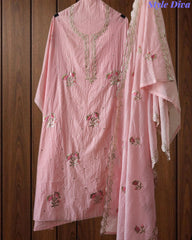 Crush Mul Cotton Block Print Unstitched Suit with Pita Embroidery Detailing