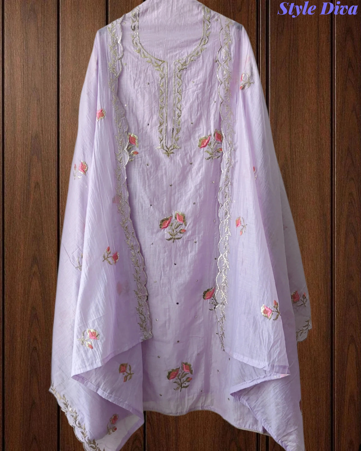Crush Mul Cotton Block Print Unstitched Suit with Pita Embroidery Detailing