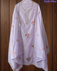 Crush Mul Cotton Block Print Unstitched Suit with Pita Embroidery Detailing
