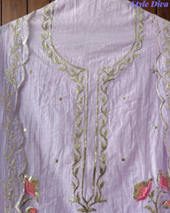 Crush Mul Cotton Block Print Unstitched Suit with Pita Embroidery Detailing