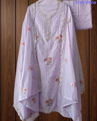 Crush Mul Cotton Block Print Unstitched Suit with Pita Embroidery Detailing