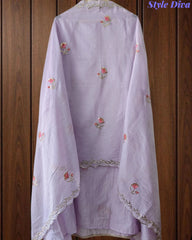 Crush Mul Cotton Block Print Unstitched Suit with Pita Embroidery Detailing