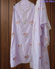 Crush Mul Cotton Block Print Unstitched Suit with Pita Embroidery Detailing