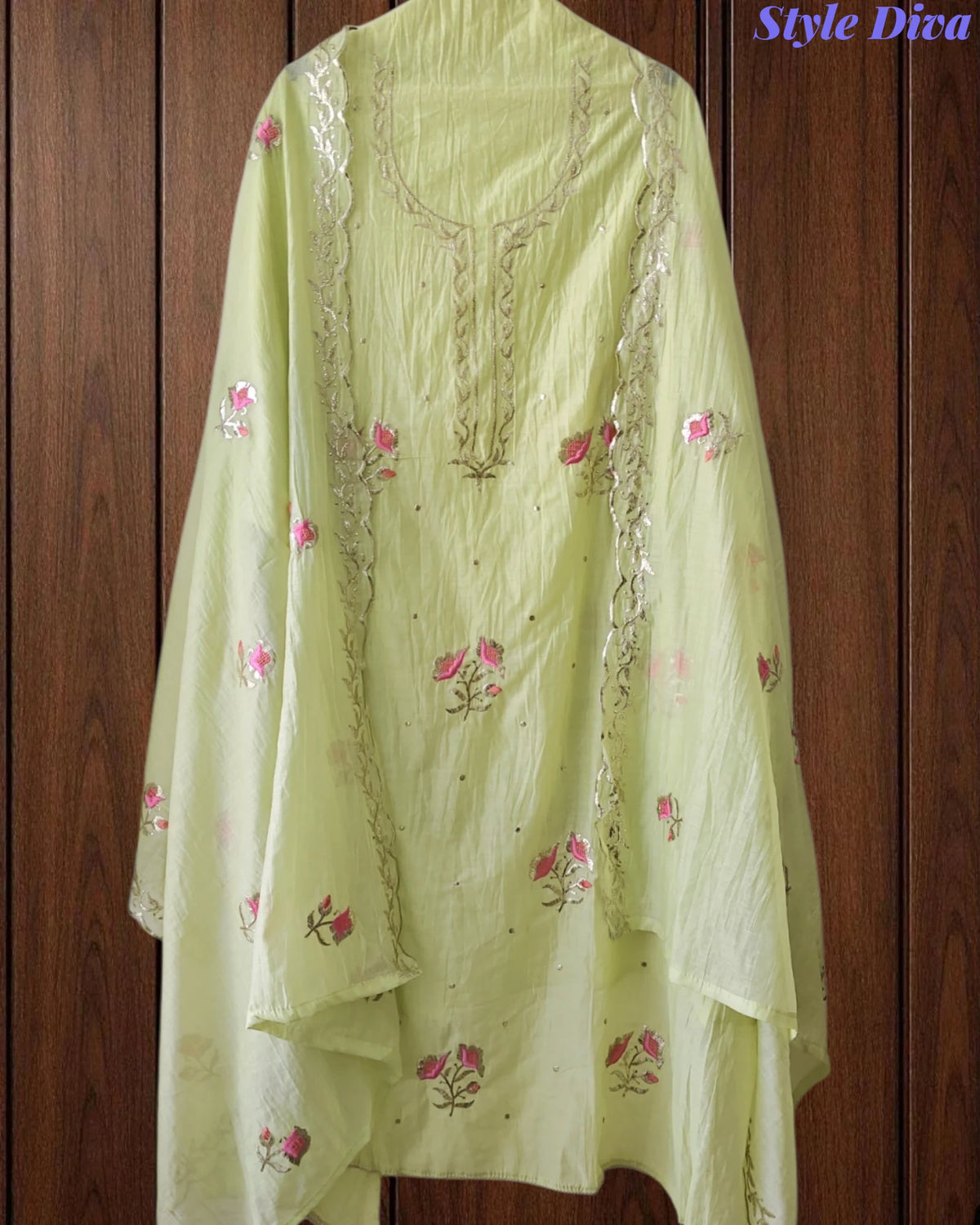 Crush Mul Cotton Block Print Unstitched Suit with Pita Embroidery Detailing