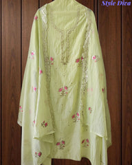 Crush Mul Cotton Block Print Unstitched Suit with Pita Embroidery Detailing
