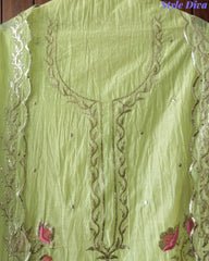 Crush Mul Cotton Block Print Unstitched Suit with Pita Embroidery Detailing