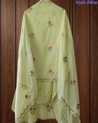 Crush Mul Cotton Block Print Unstitched Suit with Pita Embroidery Detailing