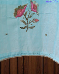 Crush Mul Cotton Block Print Unstitched Suit with Pita Embroidery Detailing