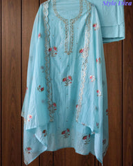 Crush Mul Cotton Block Print Unstitched Suit with Pita Embroidery Detailing