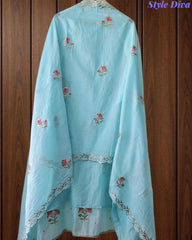 Crush Mul Cotton Block Print Unstitched Suit with Pita Embroidery Detailing