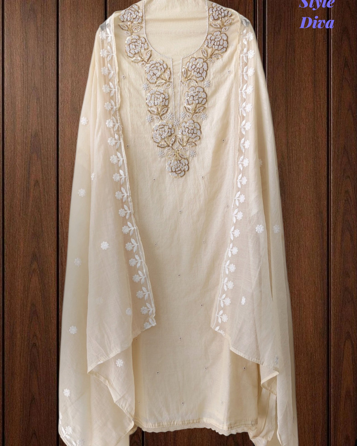 Premium Mul Unstitched Cotton Unstitched Suit with Pearl, Sequin Work & Embroidered Dupatta