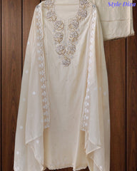 Premium Mul Unstitched Cotton Unstitched Suit with Pearl, Sequin Work & Embroidered Dupatta