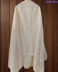 Premium Mul Unstitched Cotton Unstitched Suit with Pearl, Sequin Work & Embroidered Dupatta