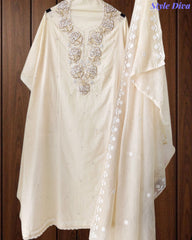 Premium Mul Unstitched Cotton Unstitched Suit with Pearl, Sequin Work & Embroidered Dupatta