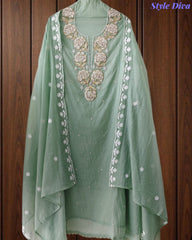 Premium Mul Unstitched Cotton Unstitched Suit with Pearl, Sequin Work & Embroidered Dupatta