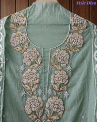 Premium Mul Unstitched Cotton Unstitched Suit with Pearl, Sequin Work & Embroidered Dupatta
