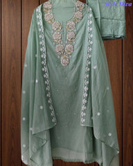 Premium Mul Unstitched Cotton Unstitched Suit with Pearl, Sequin Work & Embroidered Dupatta