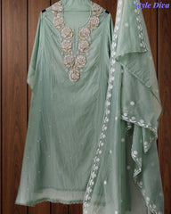 Premium Mul Unstitched Cotton Unstitched Suit with Pearl, Sequin Work & Embroidered Dupatta