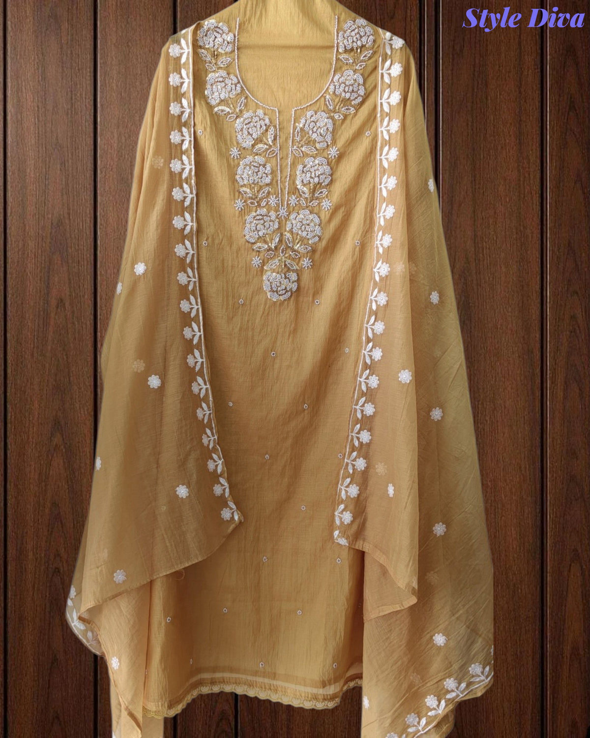 Premium Mul Unstitched Cotton Unstitched Suit with Pearl, Sequin Work & Embroidered Dupatta (Copy)