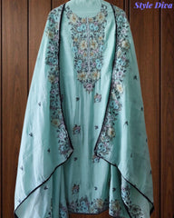 Mul Cotton Unstitched Suit with Overall Colorful Embroidery & Embroidery Dupatta