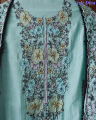 Mul Cotton Unstitched Suit with Overall Colorful Embroidery & Embroidery Dupatta