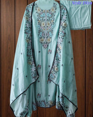 Mul Cotton Unstitched Suit with Overall Colorful Embroidery & Embroidery Dupatta