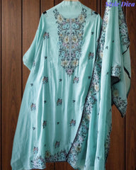 Mul Cotton Unstitched Suit with Overall Colorful Embroidery & Embroidery Dupatta