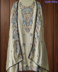 Mul Cotton Unstitched Suit with Overall Colorful Embroidery & Embroidery Dupatta