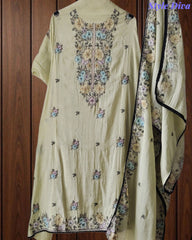 Mul Cotton Unstitched Suit with Overall Colorful Embroidery & Embroidery Dupatta