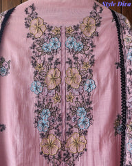 Mul Cotton Unstitched Suit with Overall Colorful Embroidery & Embroidery Dupatta