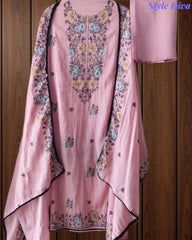 Mul Cotton Unstitched Suit with Overall Colorful Embroidery & Embroidery Dupatta
