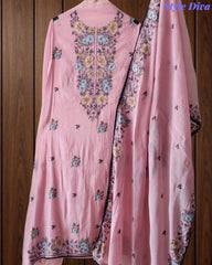 Mul Cotton Unstitched Suit with Overall Colorful Embroidery & Embroidery Dupatta