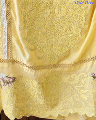 SD1108 - Premium Twill Burberry Unstitched Suit Set with Overall Embroidery & Crochet Lacing
