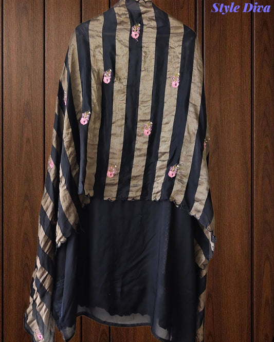 SD1108 - Premium Twill Burberry Unstitched Suit Set with Overall Embroidery & Crochet Lacing