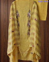 SD1108 - Premium Twill Burberry Unstitched Suit Set with Overall Embroidery & Crochet Lacing