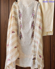SD1108 - Premium Twill Burberry Unstitched Suit Set with Overall Embroidery & Crochet Lacing