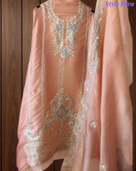 SD1114 - Elegant Shimmer Tissue Unstitched  Suit with Overall Gotta Work, Embroidery & Matching Dupatta
