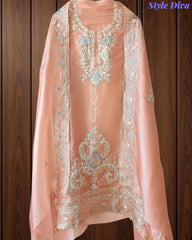 SD1114 - Elegant Shimmer Tissue Unstitched  Suit with Overall Gotta Work, Embroidery & Matching Dupatta