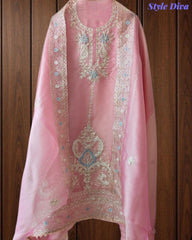 SD1114 - Elegant Shimmer Tissue Unstitched  Suit with Overall Gotta Work, Embroidery & Matching Dupatta