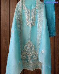 SD1114 - Elegant Shimmer Tissue Unstitched  Suit with Overall Gotta Work, Embroidery & Matching Dupatta