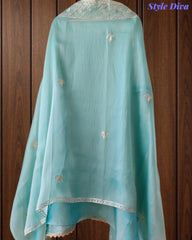 SD1114 - Elegant Shimmer Tissue Unstitched  Suit with Overall Gotta Work, Embroidery & Matching Dupatta