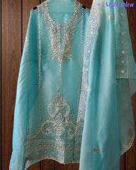 SD1114 - Elegant Shimmer Tissue Unstitched  Suit with Overall Gotta Work, Embroidery & Matching Dupatta